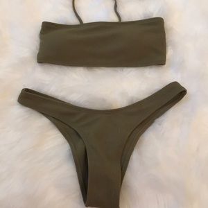Forest green bandeau bikini.
